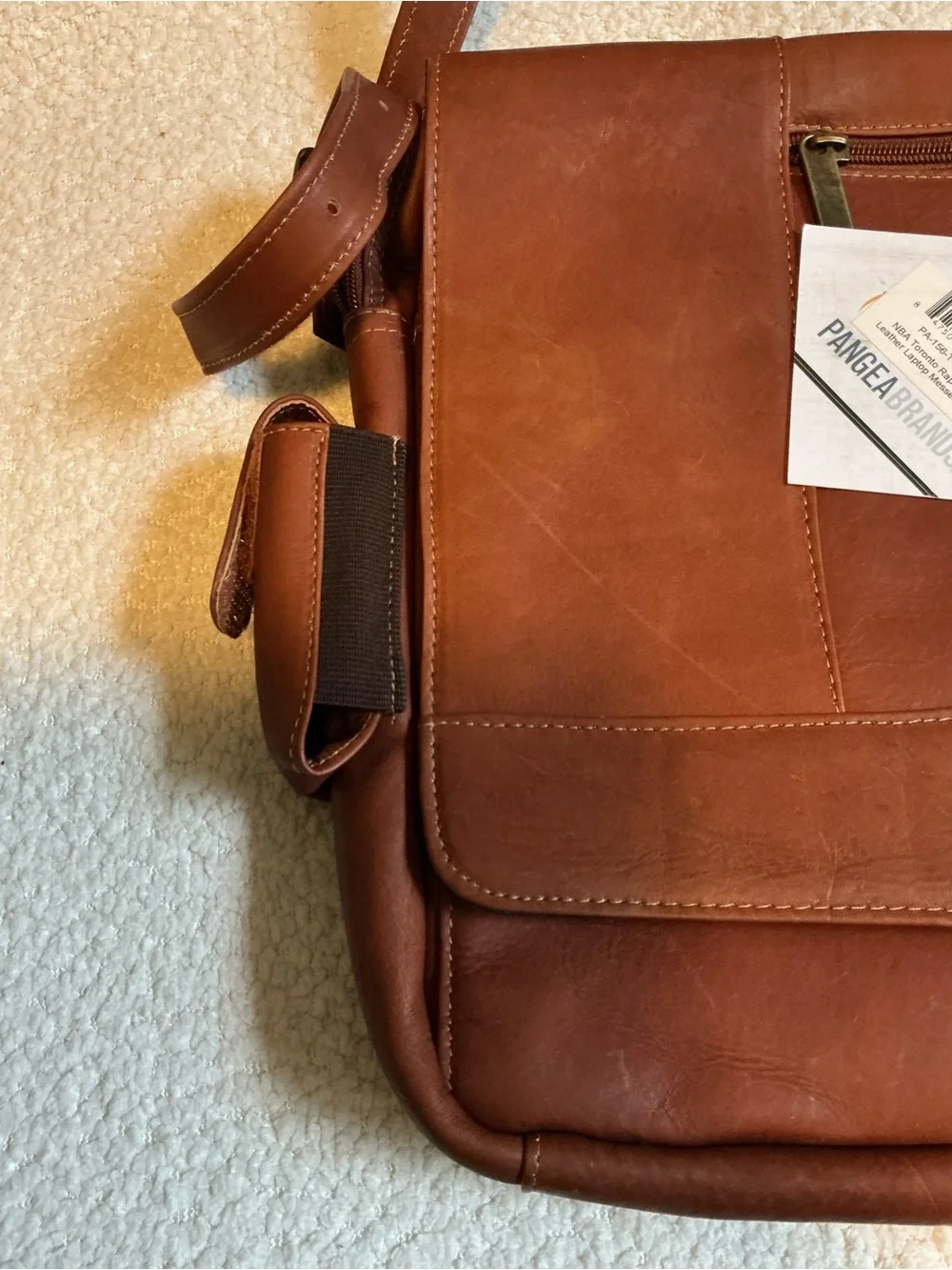 NBA Tan Leather Laptop Messenger Bag for Men 100% Leather